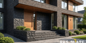 Плитка Belgian Black Rock (Скала) и Ступень из камня, Belgian Black, колотая, 1000х300х150 мм