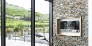 Каменная стена в интерьере из 3D панели RKS SLATE  Кварцит Biege Quartz Country фото интерьера, купить камень с доставкой в РКС Клинкер (3)