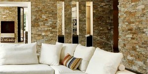 Каменная стена в интерьере из 3D панели RKS SLATE  Кварцит Biege Quartz Country фото интерьера, купить камень с доставкой в РКС Клинкер (7)
