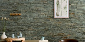 Каменная стена в интерьере из 3D панели RKS SLATE Кварцит Green Quartz купить с доставкой (2)