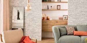 Каменная стена в интерьере фото 3D панели RKS SLATE Кварцит White Quartz Classic купить камень для стен с доставкой (16)