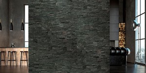 Натуральный камень на стену в интерьере купить 3D панели RKS SLATE Сланец Black Quartz Modern (1)