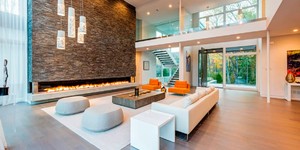 Акцентная стена в гостинной облицованная 3D панелями из натурального камня Кварцит Black Quartz Classic от бренда RKS SLATE посмотреть фото и купить (5)